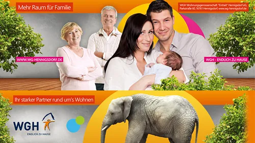 Grafikdesign, Buswerbung, Familie, Elefant